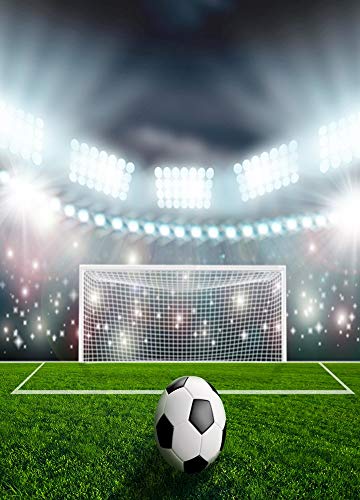 Laeacco 5X7FT Football Field Backdrop Football Stadium Photography Background Green Lawn Backdrops Lighting Match Shiny Sports Man Children Boy Birthdy Party Photo Studio Props 1.5x2.2M