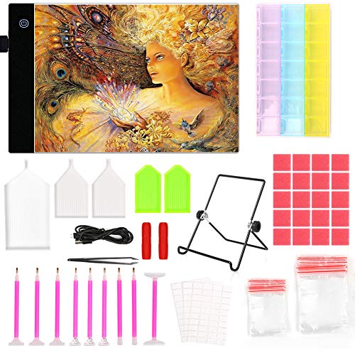 QYONLINE - Almohadilla de luz LED A4 con soporte y 93 herramientas de pintura de diamante para artistas, pintura de diamantes, dibujo y dibujo, animación, diseño