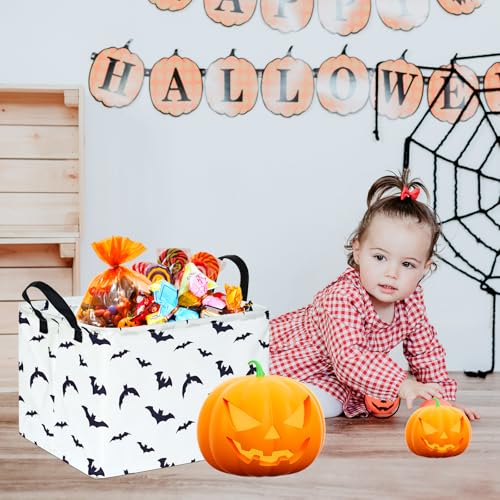 Image of White Bat Pattern Storage Basket Gift Laundry Bins Collapsible Storage Baskets Box Laundry Nursery Hamper for Home and Office Decoration with Handles