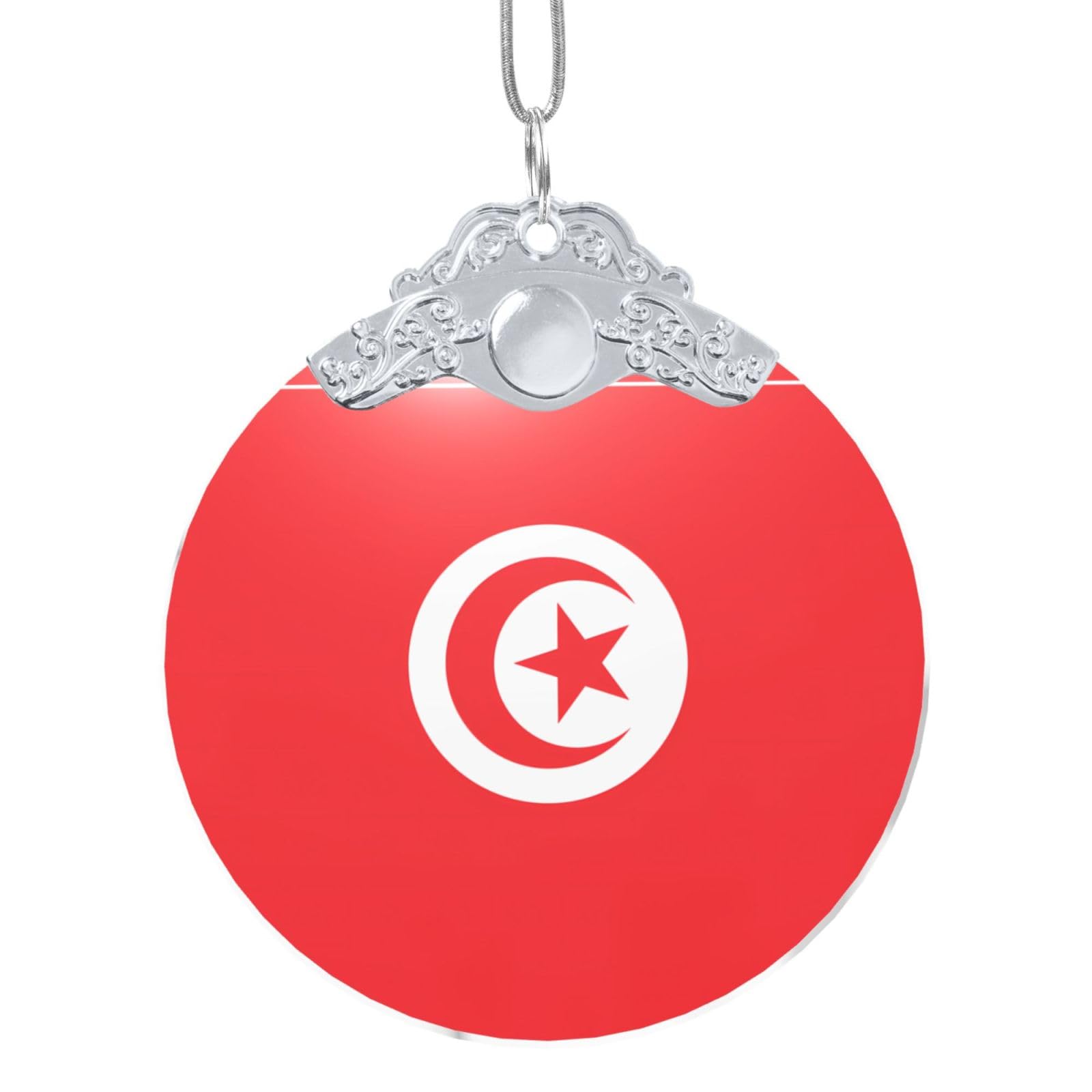 Jxwcher Silver Glass Ornament With Metal Clasp, Christmas Tree Decoration Glass Bauble, Tunisian Flag Festive Xmas Decor