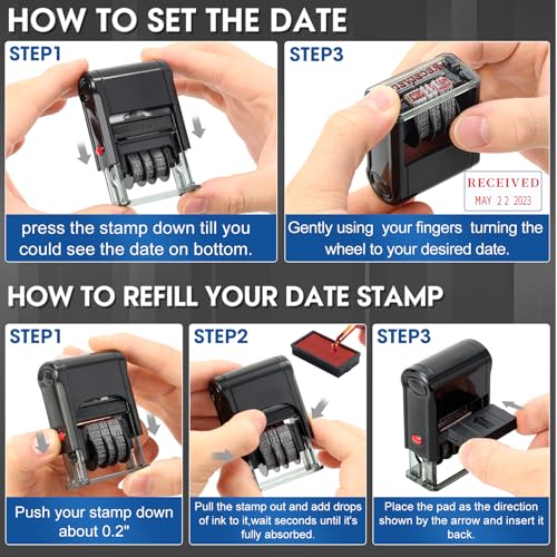 Toplusesse Personalized Date Stamp Self Inking Signature Office Custom Text Stamp with Date Phrase Stamp 1 Line Custom Text Office Supplies 2-Color Date Stamp