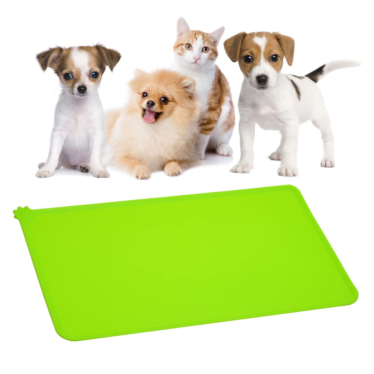 YUDISEN Dog and Cat Silicone Food Mat, 19''x12'' Waterproof Pet Placemat and Non Slip Silicone Pet Feeding Mat for Food and Water Bowls, Feeding Tray To Keep Your Floor Clean (Green)