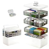 4-stöckige Hausapotheke Box mit Tragegriff, 27,7 x 27 x 14,7cm Weiße Medizinbox, Medikamenten Aufbewahrung, Medikamentenbox Groß mit Tragbare mit hoher Kapazität für Familie, Büro, Schule und Reise