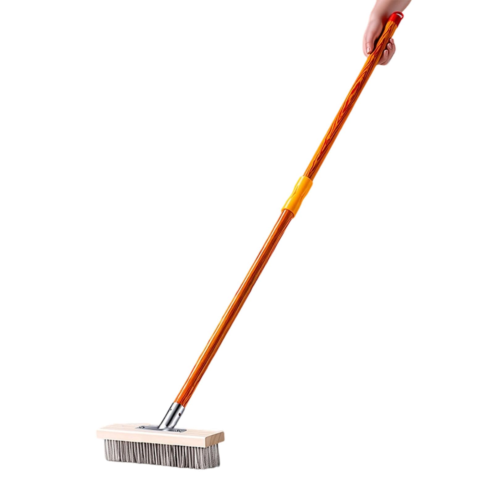 Oxxggkao Deck Scrub Brush Ground Scrubber Wood Handle and Aggressive Wire Bristles for Concrete, Grout, Garage, Patio Stain Removal Scrub Brush