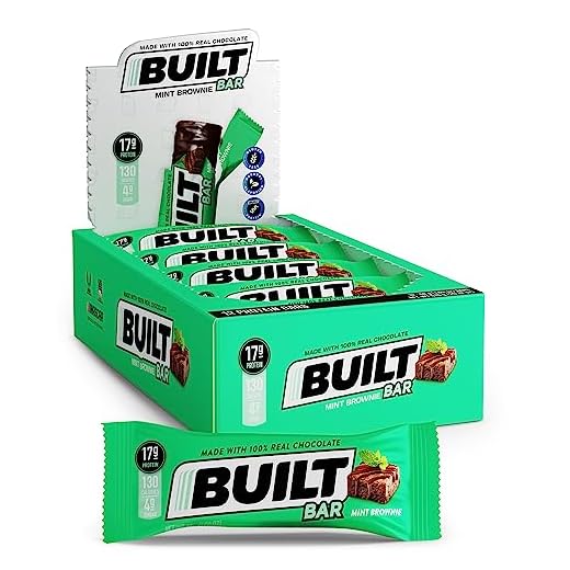 Built Bar 12 Pack High Protein Energy Bars | Gluten Free | Chocolate Covered | Low Carb | Low Calorie | Low Sugar | Delicious Protien | Healthy Snack (Mint Brownie)