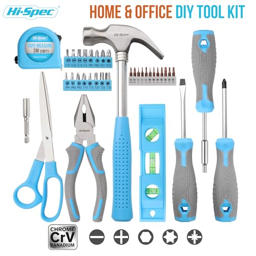 Hi-Spec 42pc Household DIY Tool Kit, Blue Handy Set with Essential Hand Tools for Home, Office & College Dorm – Starter Basic Toolbox for Repair & Maintenance with Storage