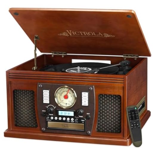 Victrola 8-in-1 Bluetooth Record Player & Multimedia Center, Built-in Stereo Speakers - Turntable, Vinyl to MP3 Recording | Wireless Music Streaming | Mahogany