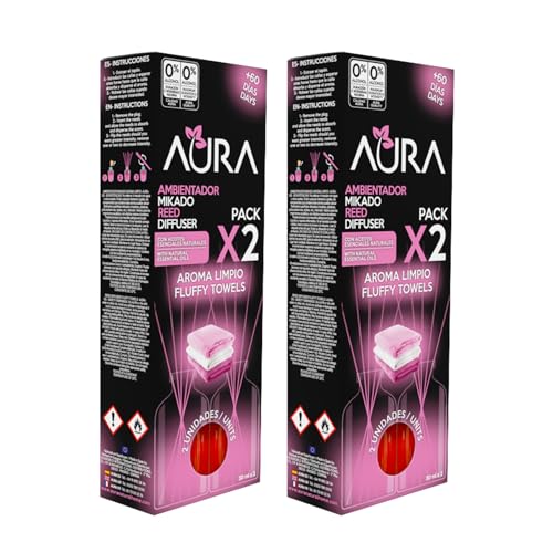 Aura | Pack 4 Ambientador Mikado | 30ml | 100% Puro | Duración 4 Semanas | 4x30ml | 0% Alcohol (4x30ml, Aroma a Limpio)