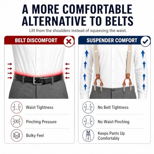 Image of Men's Heavy Duty Y-Back Suspenders, 6 Strong Metal Clips Adjustable Elastic Straps for Work, Tuxedos, and Daily Wear