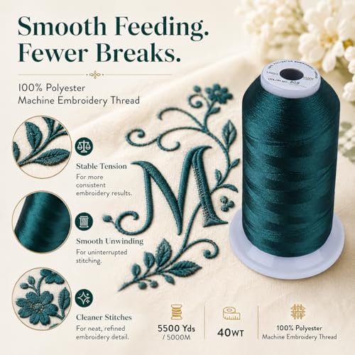 Image of Simthread 5000M 40WT Polyester Embroidery Thread, Deep Green 808 | 5000M 40WT polyester thread feeds smoothly for machine embroidery, monograms, logos, patches and quilting.