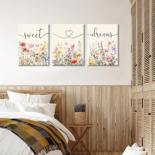 Framed Sweet Dreams Wall Art Set of 3, Colorful Wildflower Prints by tgguytiy - Used condition - Image 8