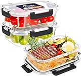 HOTEC 35OZ Glass Food Storage Container, Airtight Glass Lunch Fruit Containers with Lids - Microwave, Oven, Freezer and Dishwasher Safe, 2-PACK