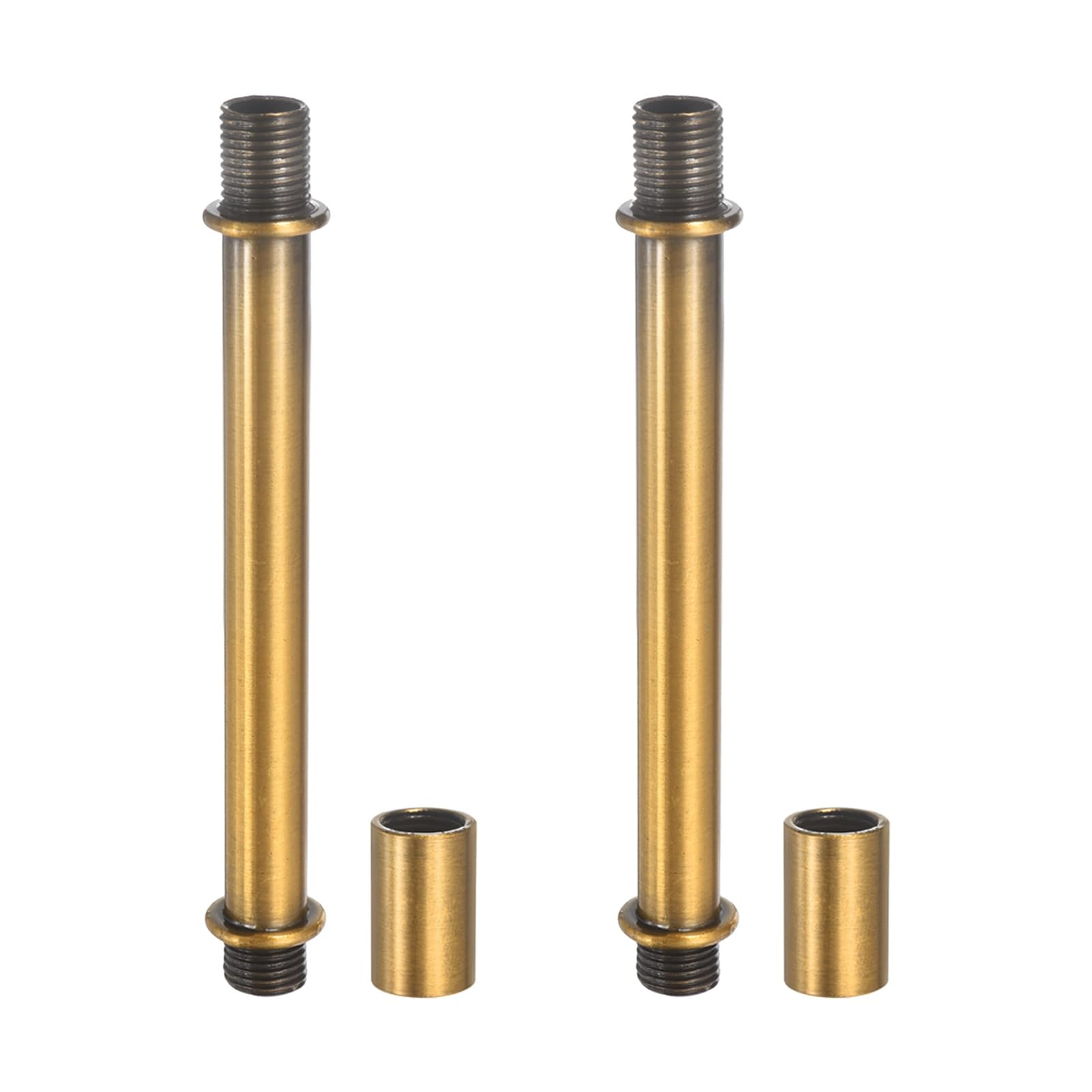PATIKIL Straight Pipe Lamp Stems Rod Kit, 2 Set M10 Carbon Steel 100mm(3.94") Long Double End Thread Rod with Coupling Nuts Sleeve Connector for Table Lamps Chandeliers,Copper Gold