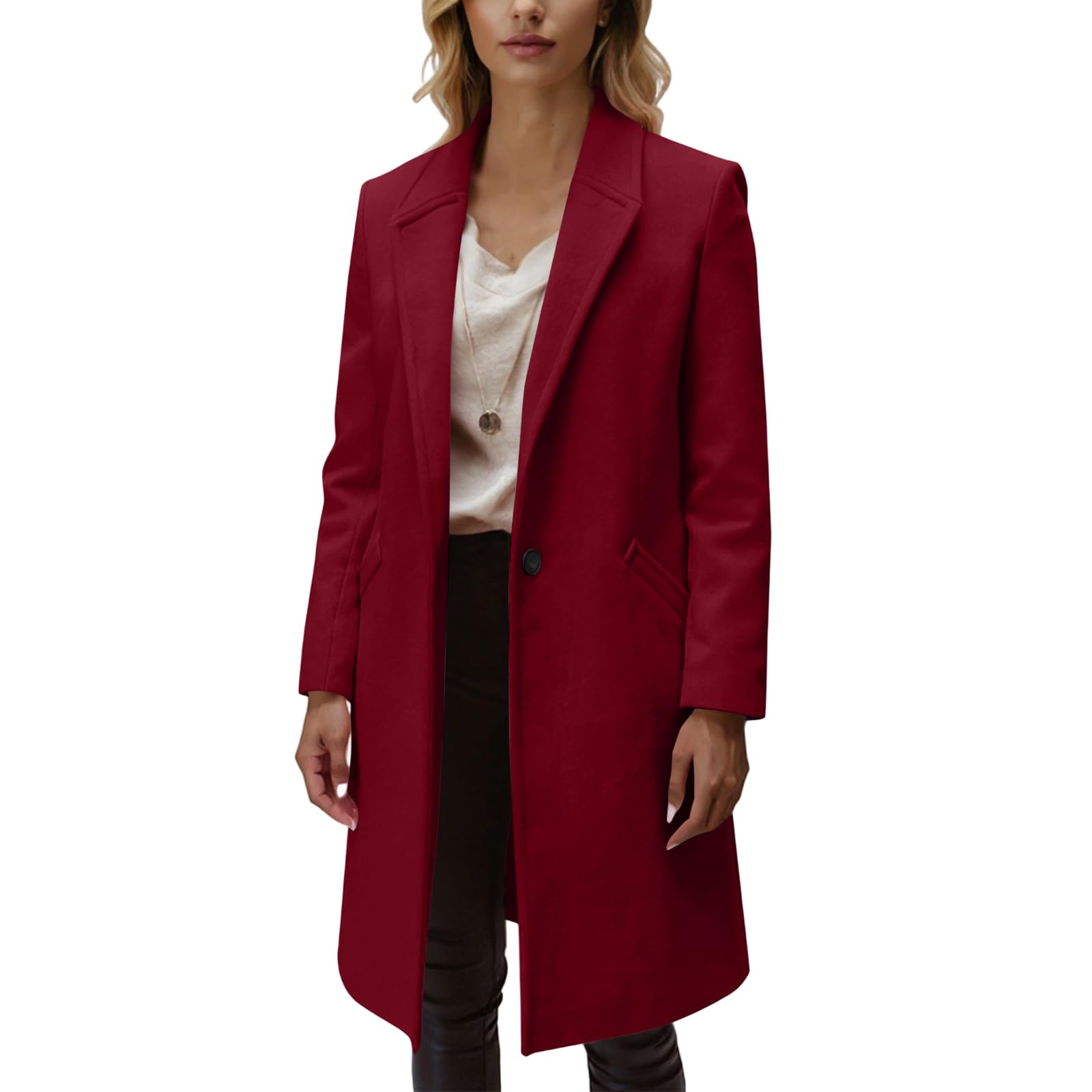 Wollmantel Damen Lang Wollwalk Jacke Winddicht Mantel Wolle Casual