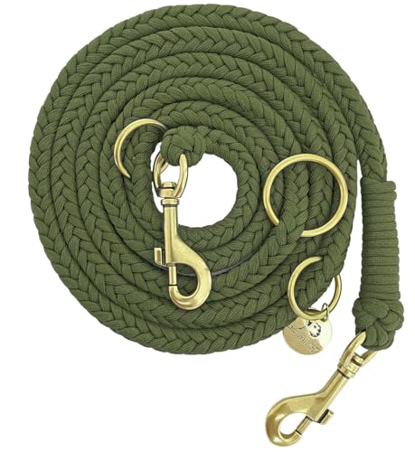 Leisegrün Paracord Hundeleine 2m | Handgefertigte Leine 3-Fach verstellbar | Handmade für kleine und mittelgroße Hunde (Olive, 2 m) | Farbe: Olive