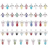 CHGCRAFT 60pcs 5 Style Angel Wing Charm Crystal Dangle Charms Pendants Pearl Beads Glass Drop Beads with Silver Alloy Bead Cap for Necklace Bracelet Earring Keychain DIY Craft Jewelry Making