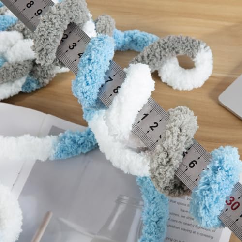 Image of MABOZOO Tie Dye Chunky Yarn for Crocheting 8 Pack,Sky Blue Fluffy Jumbo Chenille Yarn,Soft Plush Yarn Bulky,Giant Thick Fuzzy Yarn for Hand Knitting or Arm Knitting (29 yds,8 oz Each Skein)
