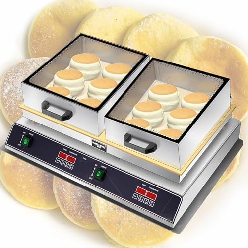 1300W/2600W Commercial Souffle Pancake Machine,Electric Nonstick Pancake Maker,Stainless Steel with Glass Flip Cover (Single Head)
