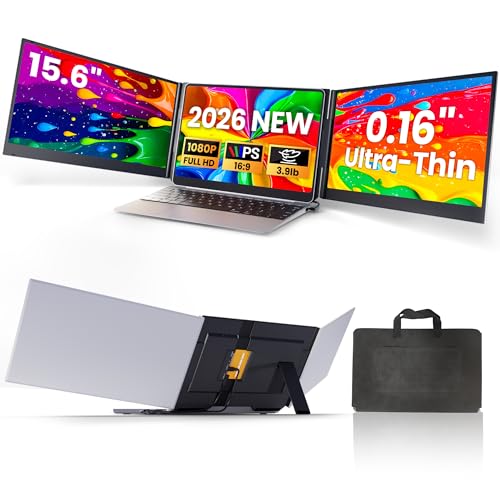 Laptop Screen Extender, 15.6' Ultra Light & Thin Triple Portable Monitor for Laptop with 1080P FHD IPS Display, Two Cable USB-C/HDMI Plug-Play Monitor Extender for Mac/Win/Android, Fits 13-17' Laptops