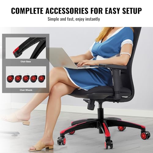 VEVOR Office Chair Base Replacement, 28", 2500 lbs Static Load, Heavy Duty Universal Computer Desk Chair Stool Base Part with 5 Casters and Reinforced Legs, Desk Chair Base Replacement, Black + Red - Image 6
