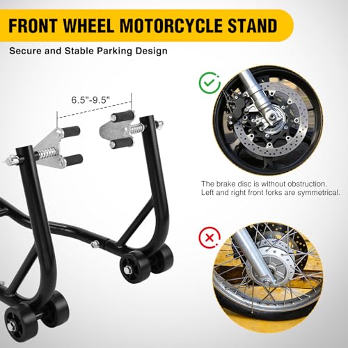 Image of Nilight Universal 850lbs Motorcycle Front Rear Combo Stand | Front Wheel Fork Stand Rear U+L Fork Swingarm Spool Stand for Most Yamaha Honda Kawasaki Suzuki