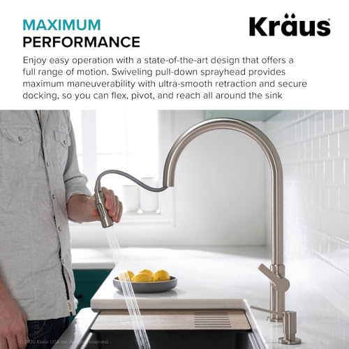 Image of KRAUS Oletto High-Arc Tall Single Handle Pull-Down Kitchen Faucet in Spot Free Stainless Steel, Height 20 3 /8 inch, KPF-2821SFS