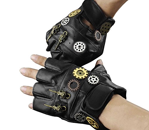 Steampunk Gothic Mens Vintage Geuuine Leather Fingerless Gloves #TOP10