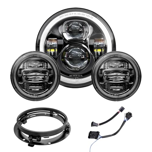 bamotoop 7 Zoll LED Scheinwerfer+2 STÜCKE 4,5 Zoll Nebelscheinwerfer E-Geprüft für Herley Davidson Road King Electra Glide Street Glide Heritage Softail Ultra mit Ständer(Schwarz)