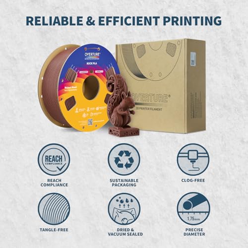 Image of OVERTURE Rock PLA Filament 1.75mm, Wood PLA 3D Printer Filament 1kg Spool (2.2lbs), Dimensional Accuracy + /- 0.02 mm, Fit Most FDM Printer (Walnut Wood)