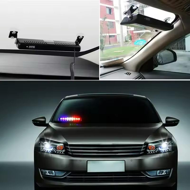 Image of AutoBizarre 12V Car Dash Emergency Warning Strobe Red Blue Flasher Windshield Sucker LED light With Multiple Flashing Modes For All Cars, Emergency Vehicles, etc. (9 LED Red Blue White)