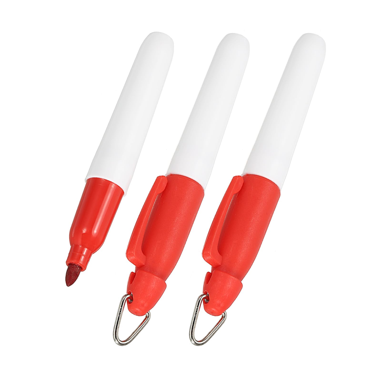 YOKIVE 3 Pcs Mini Permanent Markers, Office Golf Balls Markers Pens with Keychains Clips for Meeting Home Desktop Accessories (Red)