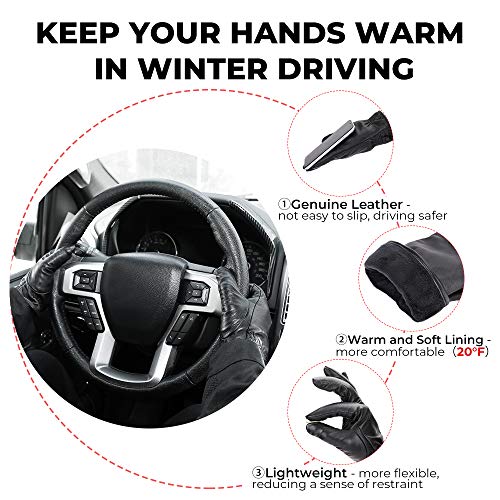 Kemimoto Sheepskin Leather Driving Gloves For Men Women All Fingers Touchscreen Texting Riding Winter Dress Black Gloves Short Wrist Medium #TOP1