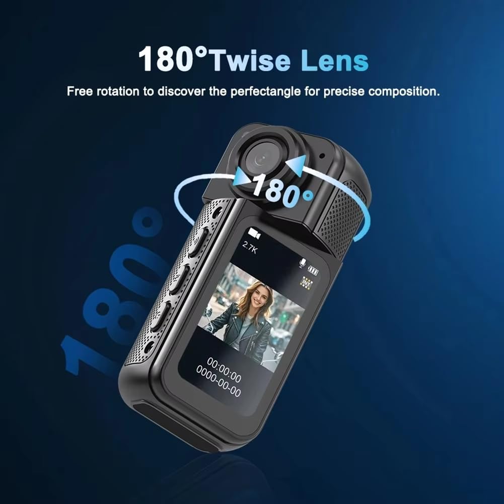 Mini Action Camera Tascabile 2.7K 1080P Sport Cam con WiFi 180° Grandangolo Telecamera per Pollice per Viaggi in Bicicletta e Vlogging 64G