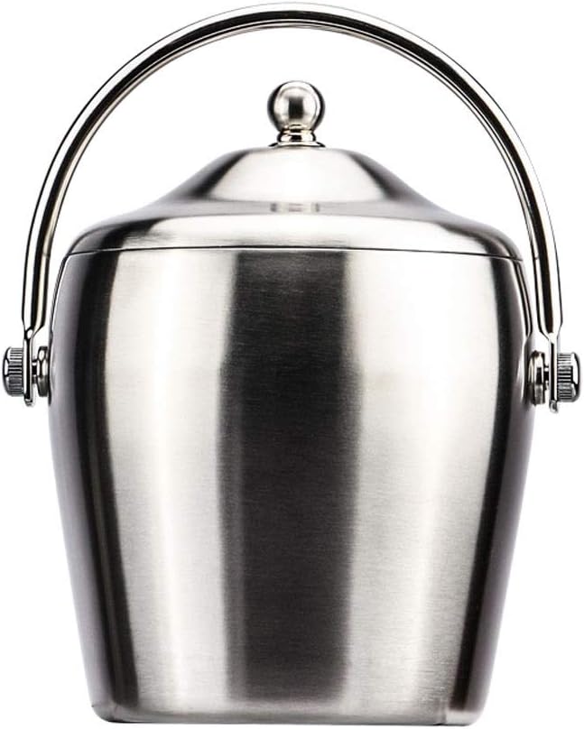 Ice Bucket with Lid and Strainer Well Made Stainless Steel Double Wall Keep Ice Frozen Longer Bonus Ice Tongs (Size : 25.515cm) (25.5 * 15cm)
