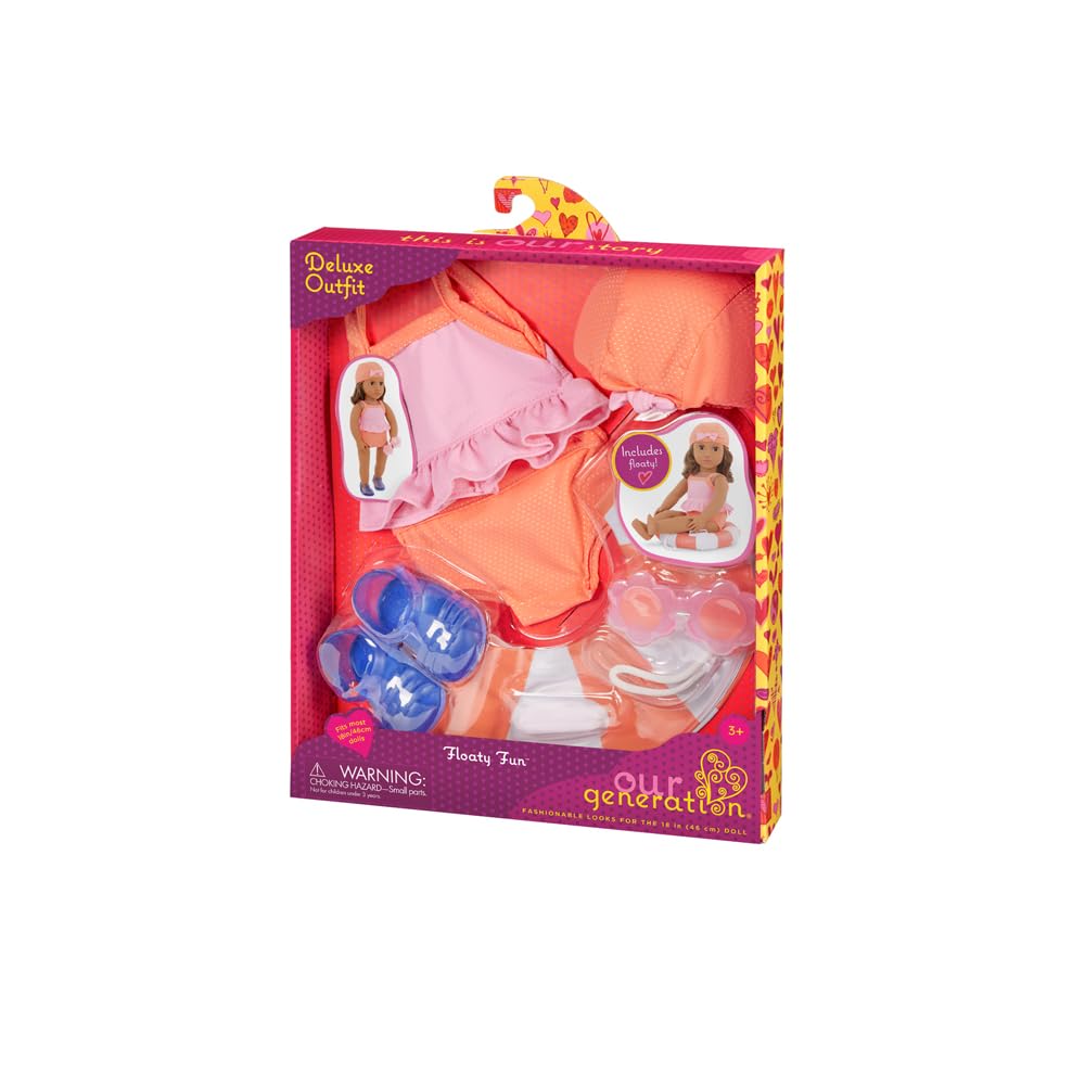 Our Generation – Vestiti per bambole da 46 cm – Con nuoto, occhiali da sole e sandali – Per bambini dai 3 anni in su, costume da bagno Floaty Fun