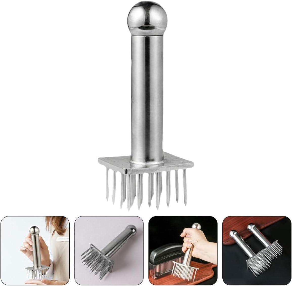 Hemobllo Metal Meat Tenderizer Mallet with Pins for Cooking Heavy-duty Needle Hammer for Tenderizing Beef Pork Chicken Textured Meat Loosening Tool with Comfortable Grip Kitchen Food Hammer