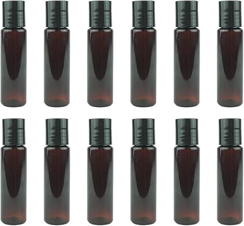 Miniatura 3 de Botellas de plástico ámbar (paquete de 12)  Botella de plástico ámbar de 1 onza con tapas de rosca utilizadas como botellas de champú reutilizables,