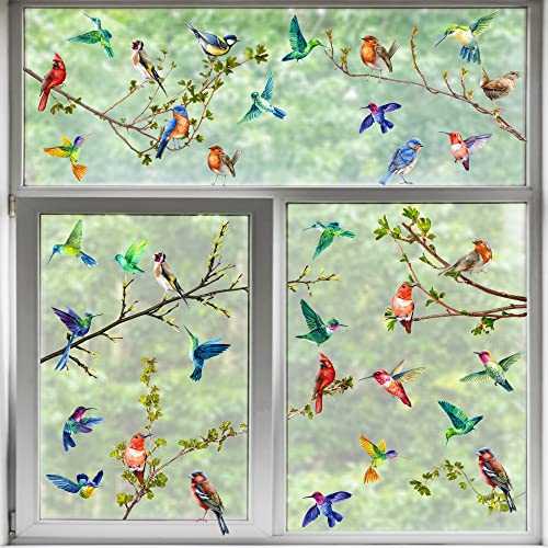 9 Sheet Spring Summer Window Clings Bird Branch Glass Window Stickers Hummingbird Double-Sided Window Decals For Home Office Diy Glass Decoration #TOP30