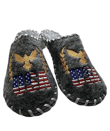 Sauna Felt Slippers with USA National Symbols - Disposable Indoor Hotel Slippers Comfort for Men and Women - Embroidered Souvenir Banya Shoes for Guests Made in Ukraine, Grey3