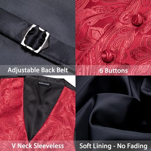 Image of Barry.Wang Men's Suit Vest Formal /Leisure Paisley Jacquard Silk Tie Pocket Square Waistcoat Set Wedding 5PCS
