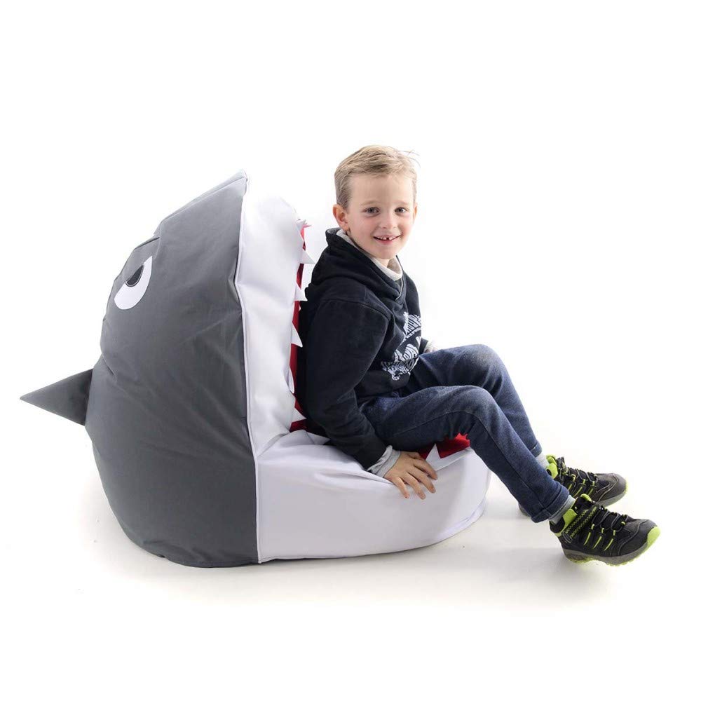 LIVEDECO - Pouf XL per bambini, design squalo interno, sfoderabile, soggiorno, camera da letto, bianco BiG52