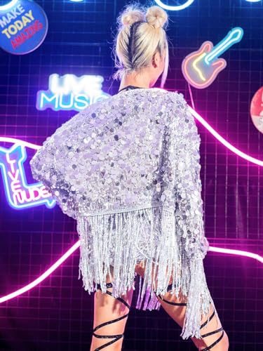 GORAIS Women Sequin Jacket Long Sleeve Casual Fringed Jackets Open Front Sparkly Blazer Coat for Party2