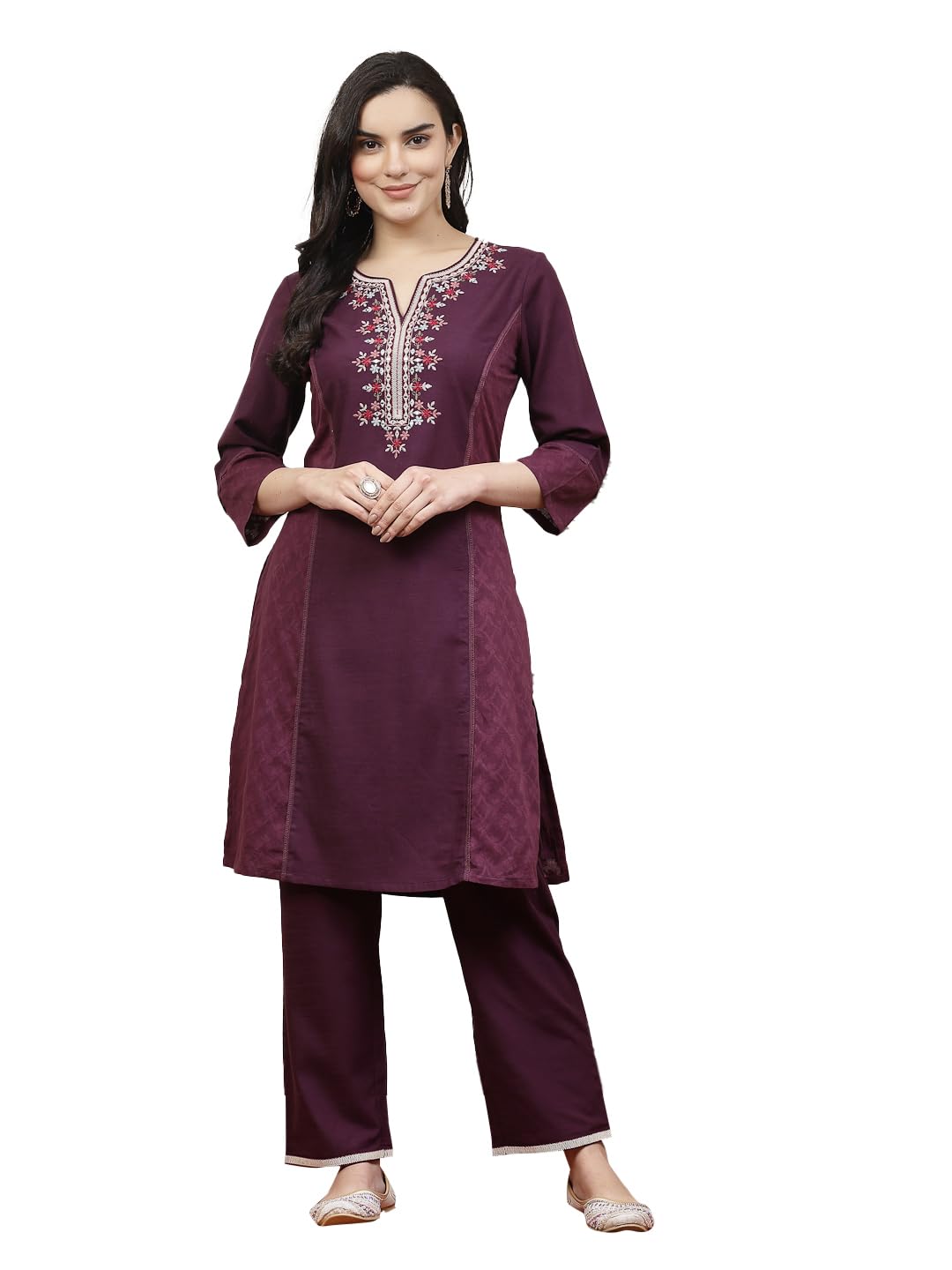 Solid Embroidered Kurta and Palazzo Set for Women-image-16