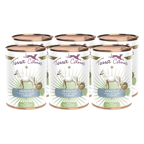 Terra Canis Pferd, Gurke & Erdbeere - Sensitiv Nassfutter, 6x400g I Premium Hundefutter für verdauungssensible Hunde I Allergenfrei, getreidearm & leicht verdaulich
