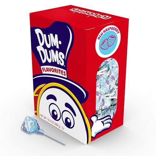 Dum Dums Blu Raspberry Lollipops - Bulk Candy Box with Lollipops Individually Wrapped, Single Flavor Gourmet Suckers - 50 Count