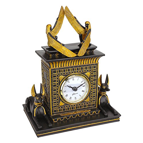 Design Toscano Temple Of Anubis Egyptian Revival Desk Mantel Clock Statue, 8 Inch, Black And Gold #TOP1
