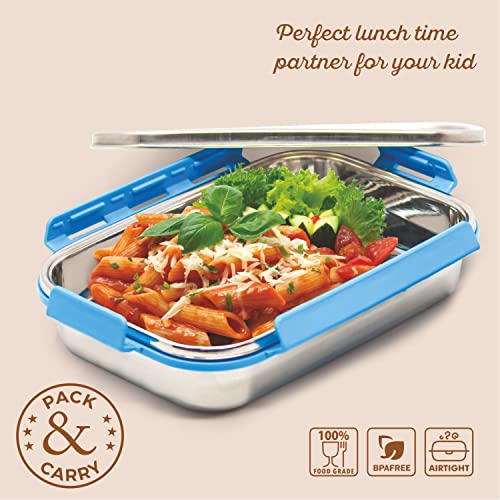 Image of SIGNORA WARE 1000ml King Compact Lunch Boxes for Men Women Kids with Steel Lid with Clip Lock /Air Tight Spill Proof /Food Grade Bpa Free Container for Office School (Rectangle | Blue | 1 litre)