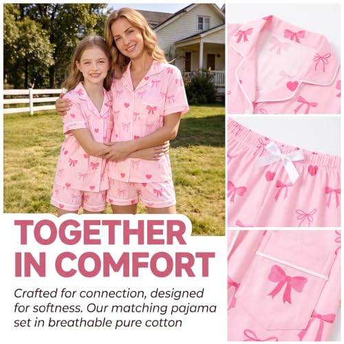 LANKMEI 100% Cotton Womens Short Sleeve Pajama Sets, Pink Bow, XX-Large - image 7
