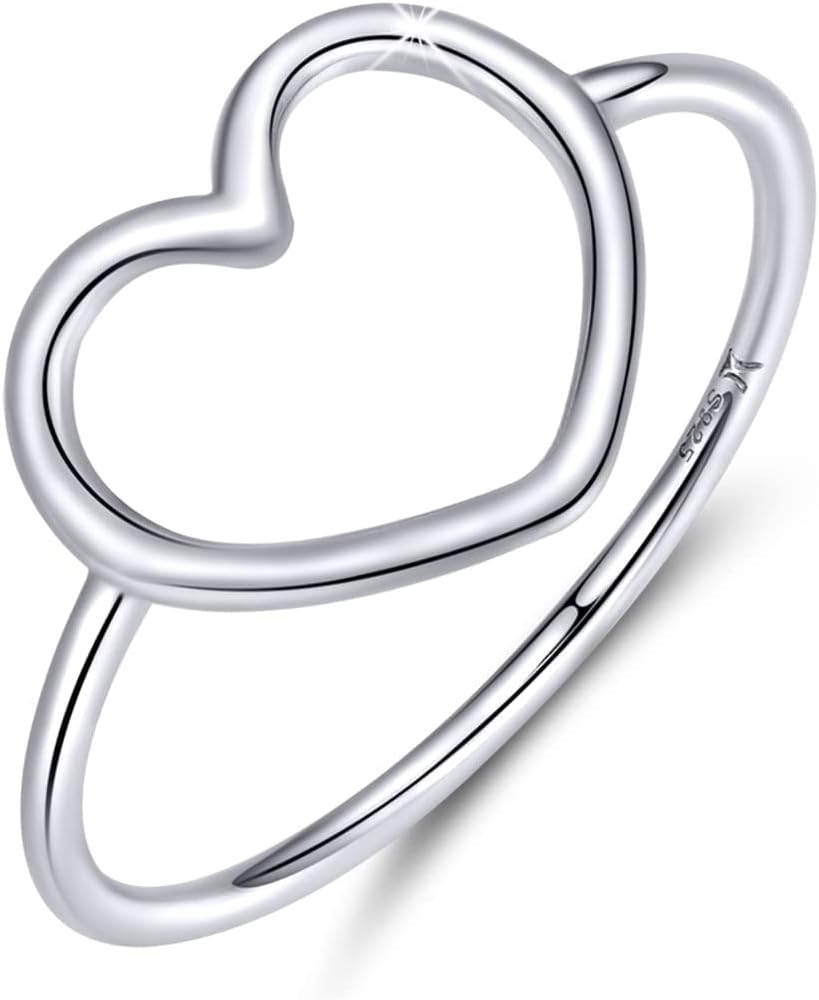 Sterling Silver 925 Simple Minimalist Heart Finger Rings for Women Wedding Engagement Statement Jewelry