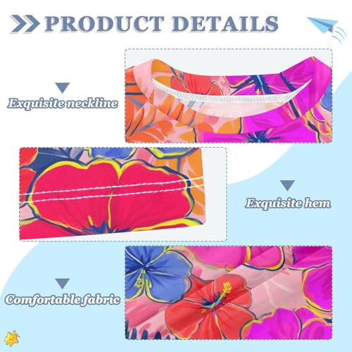 ALAZA Kids Rash Guard Girls Toddler Swim Shirts Short Sleeve Purple Flower Hibiscus UPF 50+ 3T3